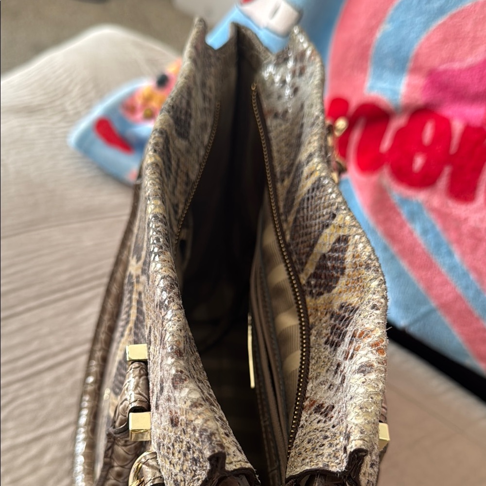 Brahmin Brown Satchel with Exotic Snake Print - Picture 6 of 17